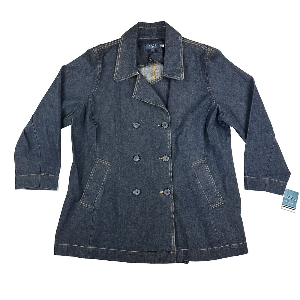 IZOD Womens Size XL Denim Jacket Double Button Cotton Coat NWT MSRP $79